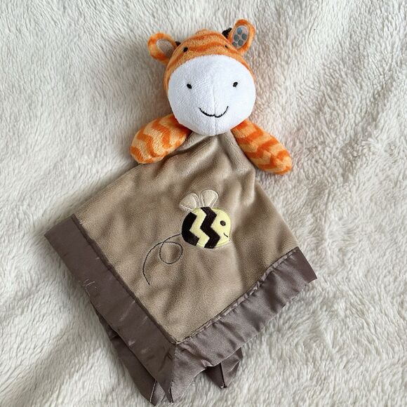 Circo Giraffe Lovey Security Blanket Bumble Bee Brown Orange Chevron Plush Satin - Picture 1 of 7